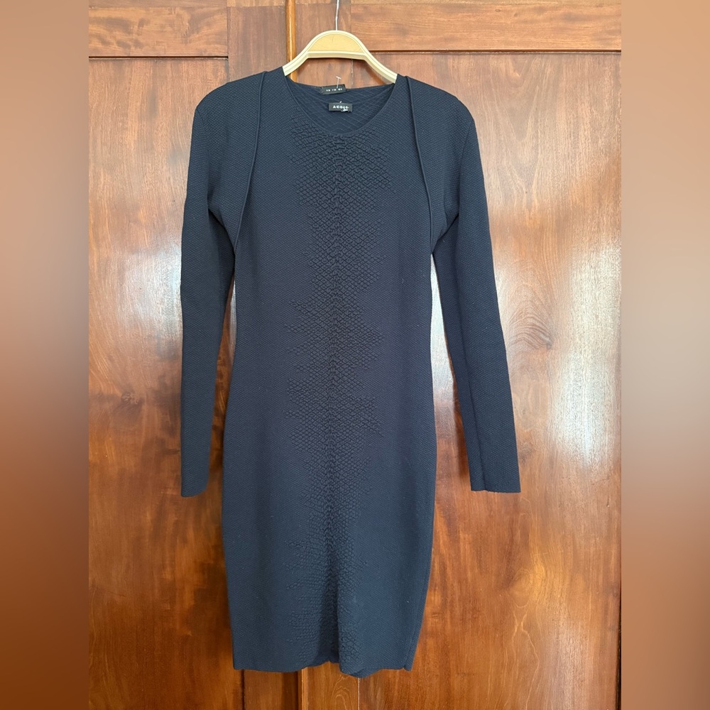 Akris Punto Navy Textured Long Sleeve Sheath Dress